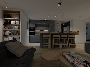 Projekt mieszkania w stylu nowoczesnym z betonem - Mały szary salon z kuchnią z jadalnią - zdjęcie od Bello Arti Agata Michalak