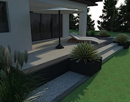Taras ogrodowy - Średni z podłoga z płyt betonowych z meblami ogrodowymi taras z tyłu domu, styl no ... - zdjęcie od BRUK-BET - Homebook