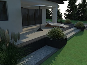 Taras ogrodowy - Średni z podłoga z płyt betonowych z meblami ogrodowymi taras z tyłu domu, styl no ... - zdjęcie od BRUK-BET
