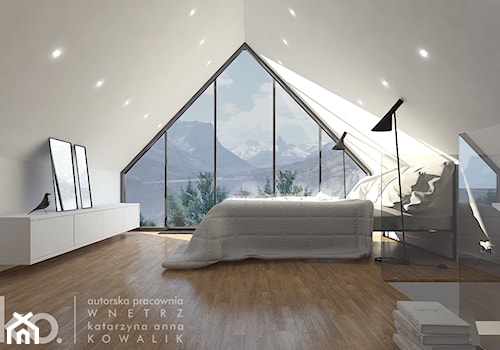 Aranżacja poddasza - Duża biała sypialnia, styl minimalistyczny - zdjęcie od Ko. autorska pracownia wnętrz Katarzyna Anna Kowalik