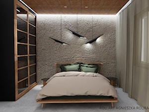 Sypialnia w nutą japońskiego stylu i ciekawą fakturą na ścianie. - zdjęcie od Roli.Art Agnieszka Rolirad architekt wnętrz