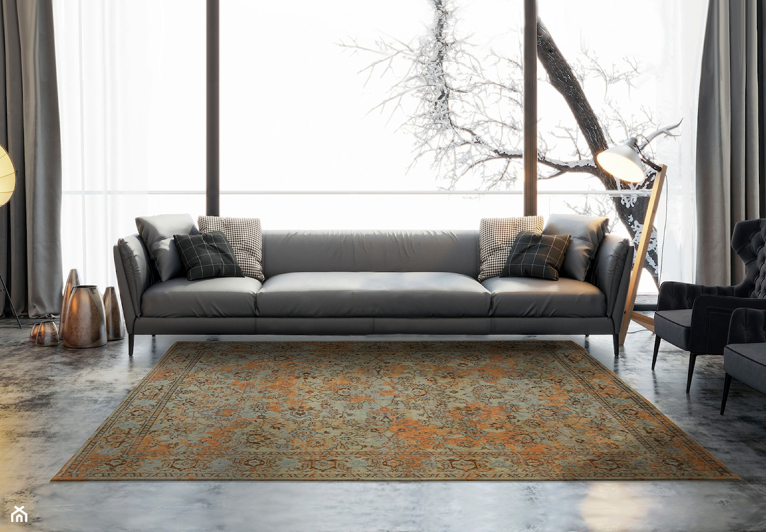 Designerski naturalny dywan w kwiaty - pomarańczowo zielony - zdjęcie od CARPETS & MORE - Homebook