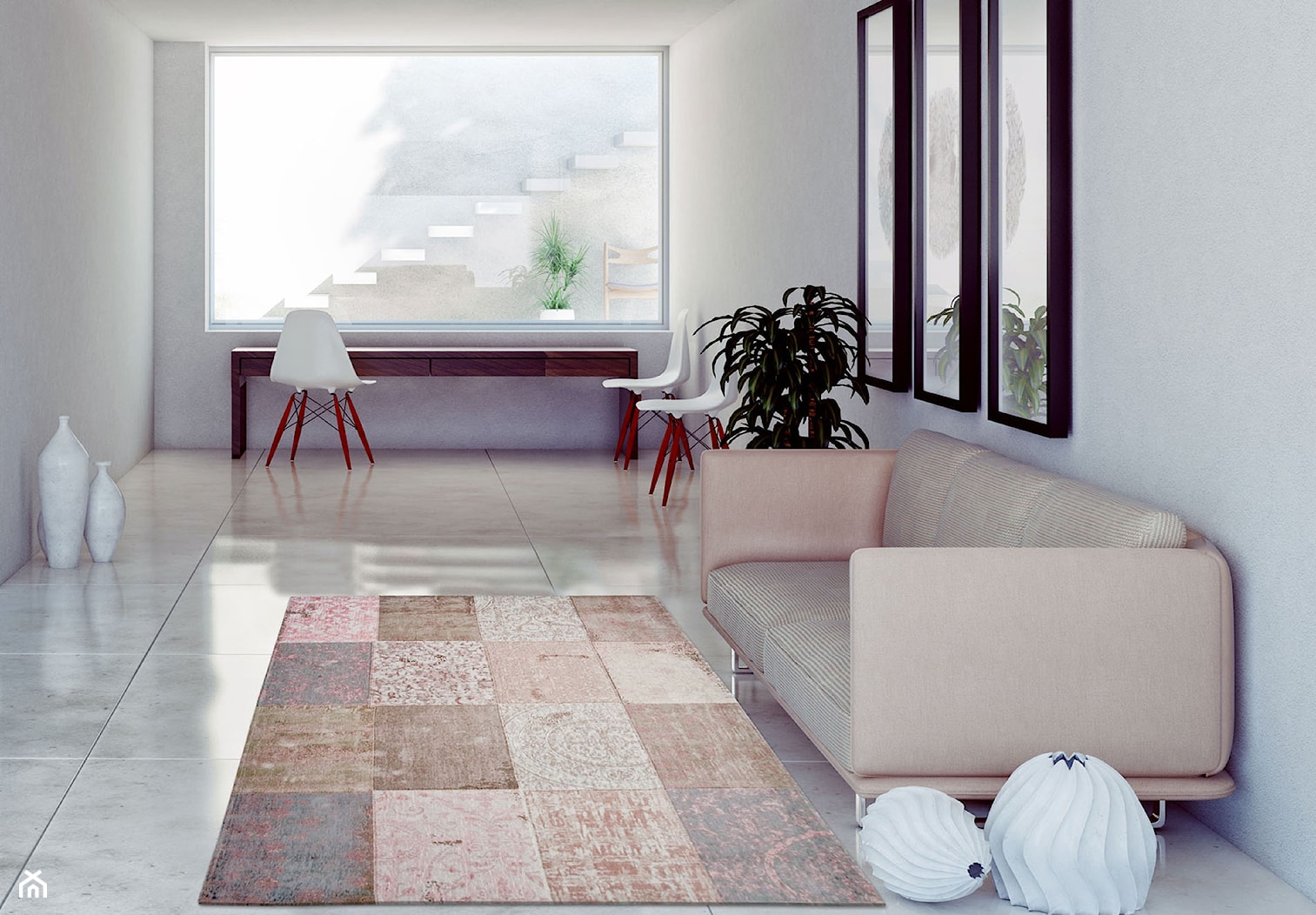 Designerski naturalny dywan patchwork - różowo beżowy - zdjęcie od CARPETS & MORE - Homebook