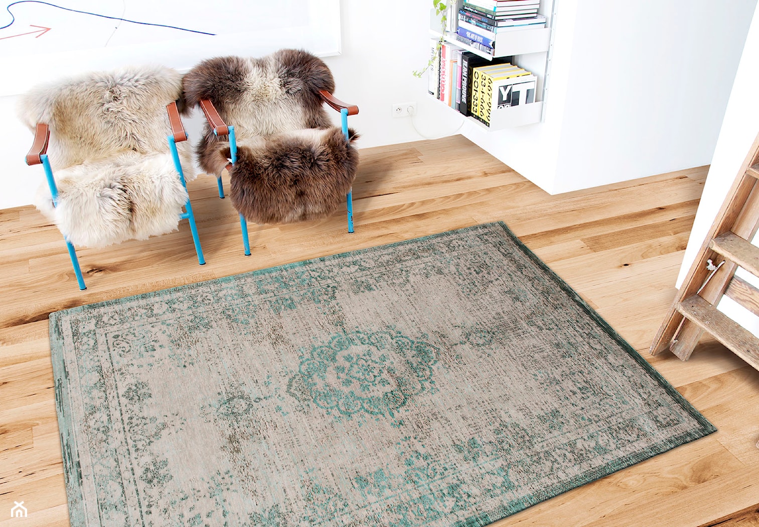 Designerski naturalny dywan z perskim wzorem - turkusowo szary - zdjęcie od CARPETS & MORE - Homebook
