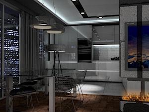 Projekt Apartamentu 95m2 - Warszawa - Średnia czarna szara jadalnia w kuchni, styl nowoczesny - zdjęcie od GoHome