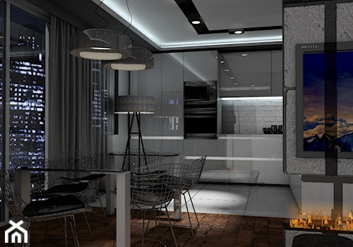 Projekt Apartamentu 95m2 - Warszawa - Średnia czarna szara jadalnia w kuchni, styl nowoczesny - zdjęcie od GoHome