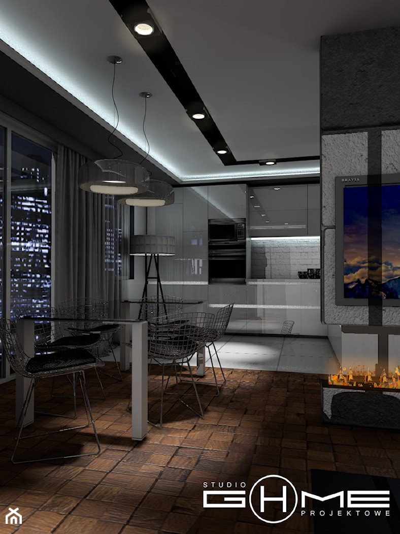 Projekt Apartamentu 95m2 - Warszawa - Średnia czarna szara jadalnia w kuchni, styl nowoczesny - zdjęcie od GoHome - Homebook