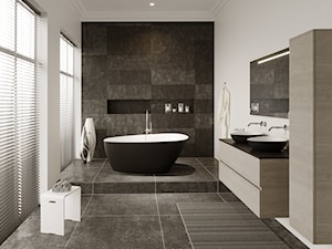 Wanny Solid Surface - Średnia z lustrem z dwoma umywalkami z punktowym oświetleniem łazienka z oknem, styl nowoczesny - zdjęcie od RIHO
