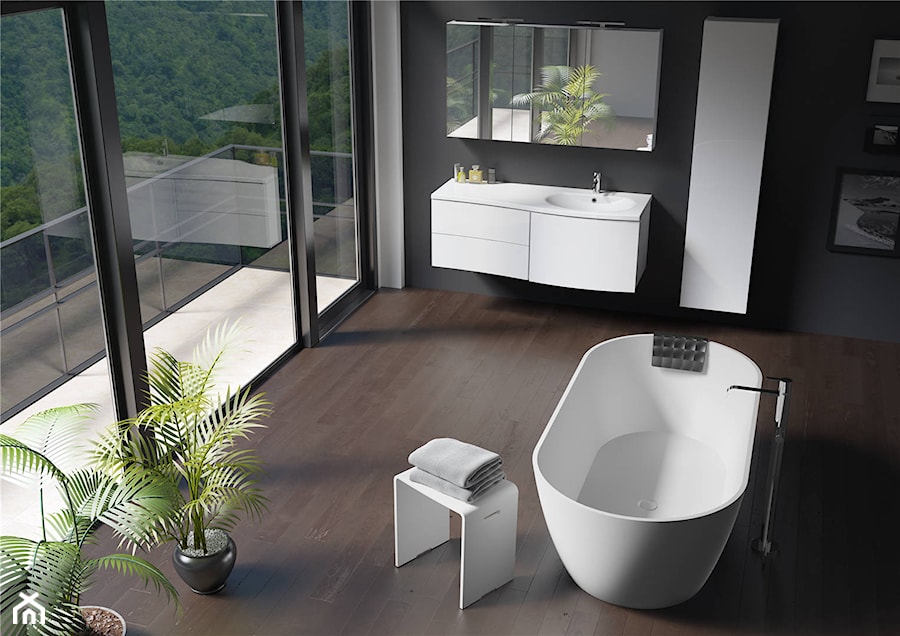 Wanny Solid Surface - Duża z lustrem łazienka z oknem, styl minimalistyczny - zdjęcie od RIHO