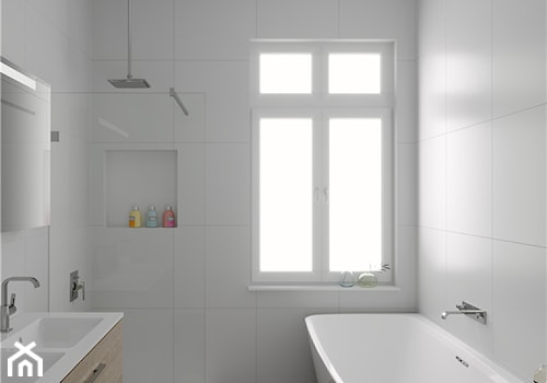 Akrylowe wanny wolnostojące - Średnia z dwoma umywalkami łazienka z oknem, styl tradycyjny - zdjęcie od RIHO