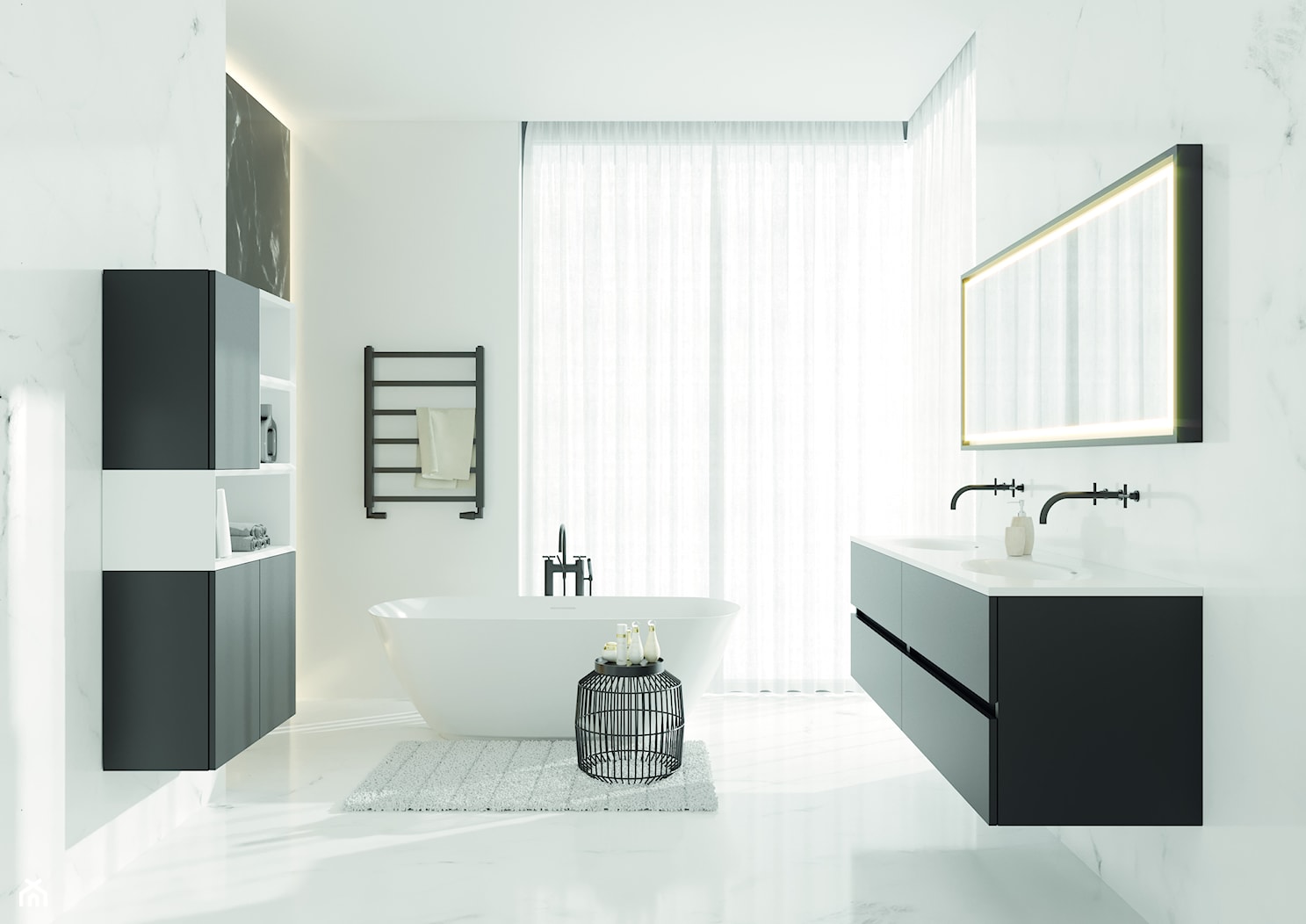 Wanny Solid Surface - Średnia z lustrem z dwoma umywalkami łazienka z oknem, styl nowoczesny - zdjęcie od RIHO - Homebook