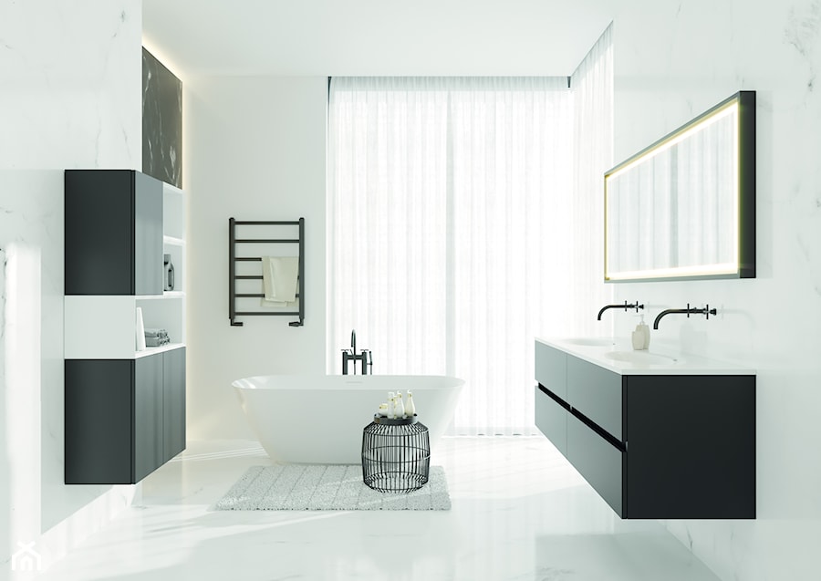 Wanny Solid Surface - Średnia z lustrem z dwoma umywalkami łazienka z oknem, styl nowoczesny - zdjęcie od RIHO