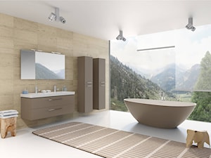 Wanny Solid Surface - Duża z lustrem z dwoma umywalkami z punktowym oświetleniem łazienka z oknem, styl tradycyjny - zdjęcie od RIHO