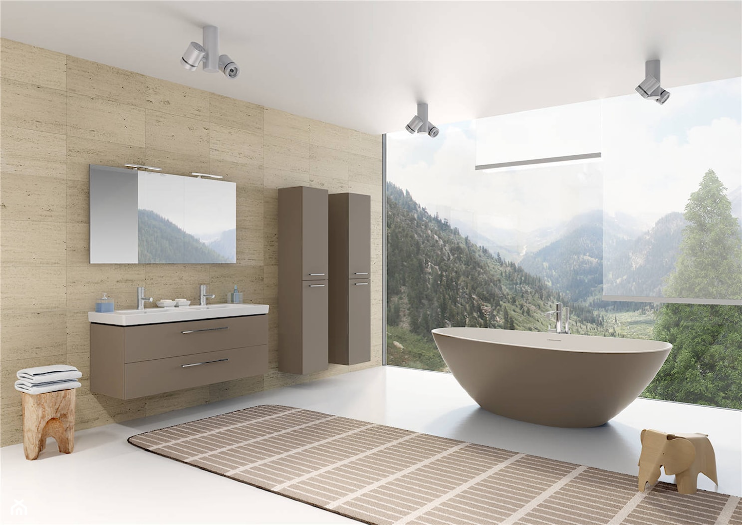 Wanny Solid Surface - Duża z lustrem z dwoma umywalkami z punktowym oświetleniem łazienka z oknem, styl tradycyjny - zdjęcie od RIHO - Homebook
