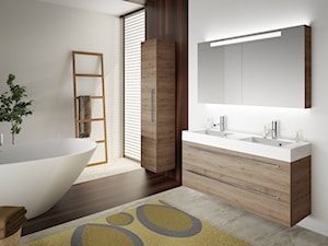 Wanny Solid Surface - Średnia z lustrem z dwoma umywalkami łazienka z oknem, styl tradycyjny - zdjęcie od RIHO
