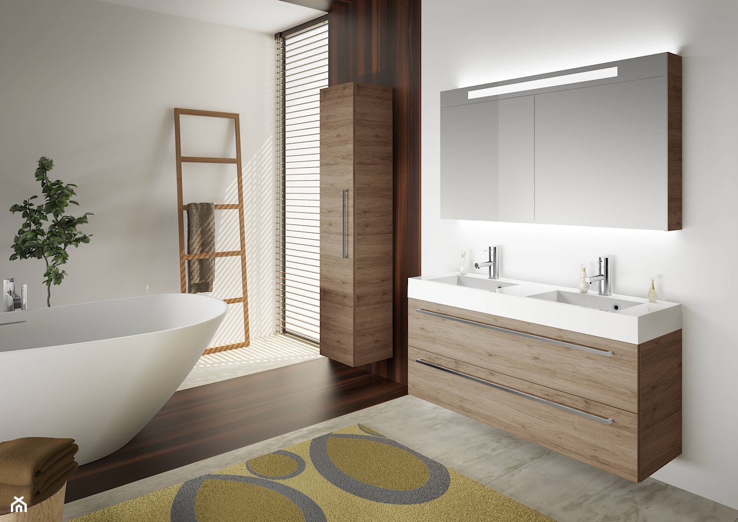 Wanny Solid Surface - Średnia z lustrem z dwoma umywalkami łazienka z oknem, styl tradycyjny - zdjęcie od RIHO - Homebook
