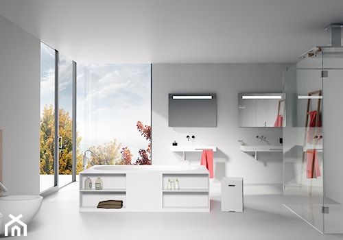 Wanny Solid Surface - Duża z lustrem z dwoma umywalkami łazienka z oknem, styl tradycyjny - zdjęcie od RIHO