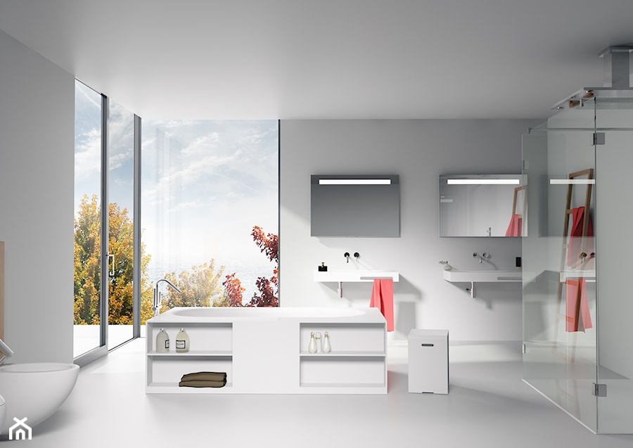 Wanny Solid Surface - Duża z lustrem z dwoma umywalkami łazienka z oknem, styl tradycyjny - zdjęcie od RIHO