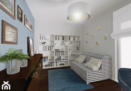 Mieszkanie dwupoziomowe - Pogórze - Średnie w osobnym pomieszczeniu z sofą białe niebieskie biuro, styl nowoczesny - zdjęcie od Urban Stories