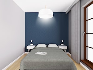 Nowa Motława 02 - Gdańsk - Średnia biała niebieska szara sypialnia z balkonem / tarasem, styl nowoczesny - zdjęcie od Urban Stories