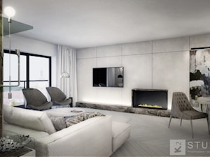 Apartament w Żorach II - Duży szary salon z jadalnią, styl nowoczesny - zdjęcie od K2studio