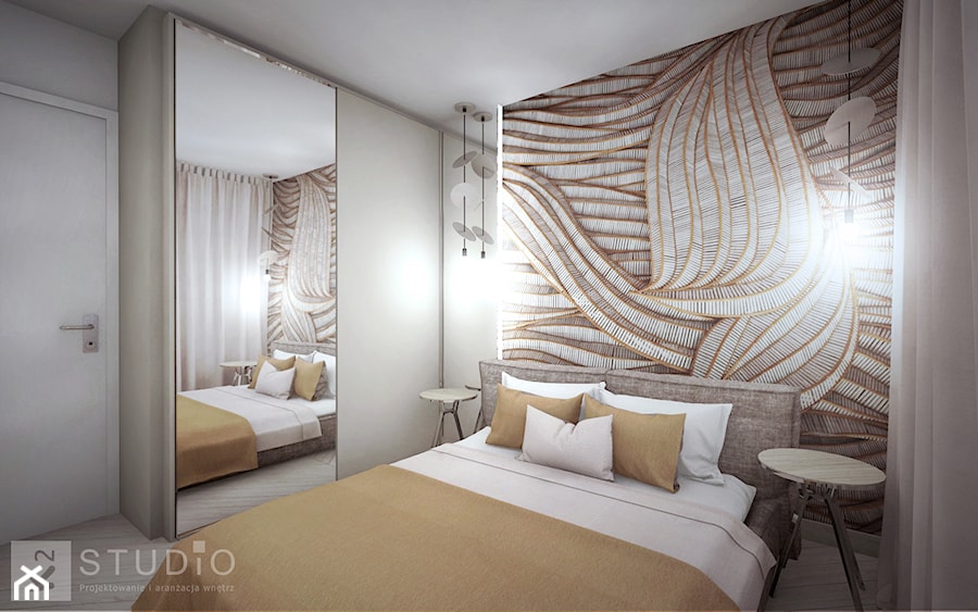Apartament w Żorach II - Mała beżowa sypialnia, styl nowoczesny - zdjęcie od K2studio