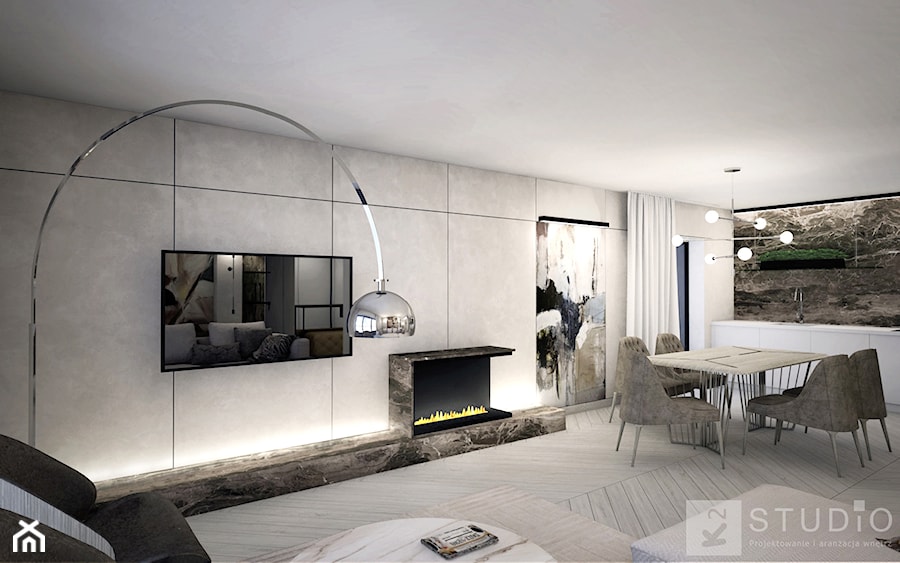 Apartament w Żorach II - Średnia biała jadalnia w salonie, styl nowoczesny - zdjęcie od K2studio