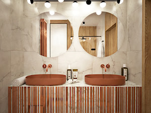 Apartament w Żorach I - Bez okna z dwoma umywalkami z punktowym oświetleniem łazienka, styl nowoczesny - zdjęcie od K2studio