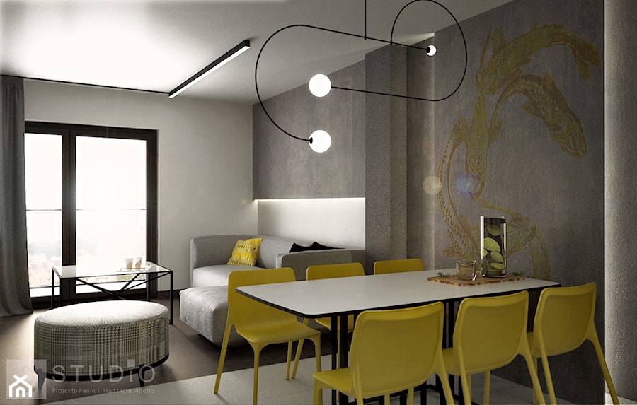 Apartament w Żorach III - Średnia biała jadalnia w salonie, styl industrialny - zdjęcie od K2studio