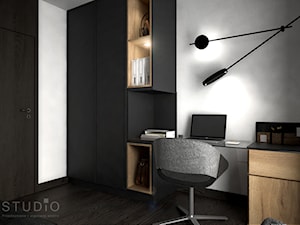 Apartament w Żorach III - Małe w osobnym pomieszczeniu z zabudowanym biurkiem szare biuro, styl industrialny - zdjęcie od K2studio