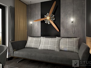 Apartament w Żorach III - Małe w osobnym pomieszczeniu z sofą czarne szare biuro, styl industrialny - zdjęcie od K2studio