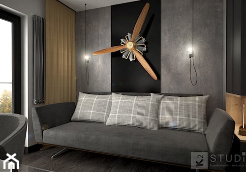 Apartament w Żorach III - Małe w osobnym pomieszczeniu z sofą czarne szare biuro, styl industrialny - zdjęcie od K2studio