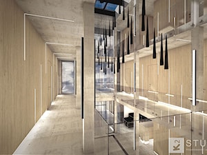 Otwarta przestrzeń nowoczesnego biurowca z fornirowanymi ścianami - zdjęcie od K2studio