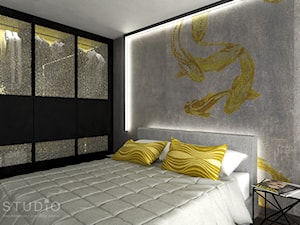 Apartament w Żorach III - Mała czarna szara sypialnia, styl industrialny - zdjęcie od K2studio