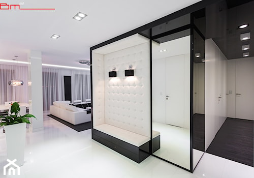 czarno- biały apartament 125m2 - Duży biały czarny hol / przedpokój, styl minimalistyczny - zdjęcie od bm2 brzostek maciej