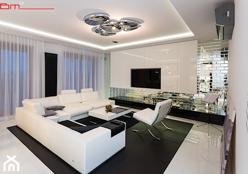 czarno- biały apartament 125m2 - Duży beżowy salon, styl nowoczesny - zdjęcie od bm2 brzostek maciej