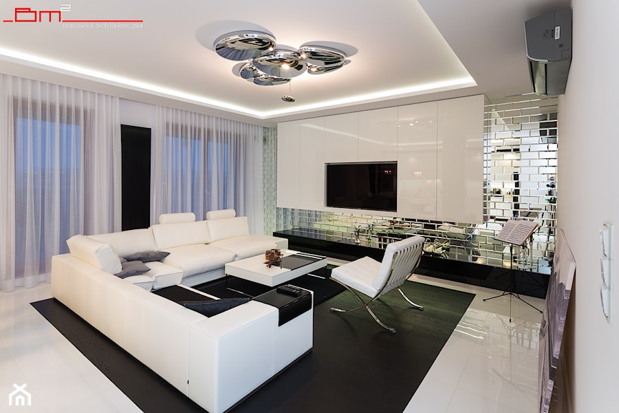 czarno- biały apartament 125m2 - Duży beżowy salon, styl nowoczesny - zdjęcie od bm2 brzostek maciej