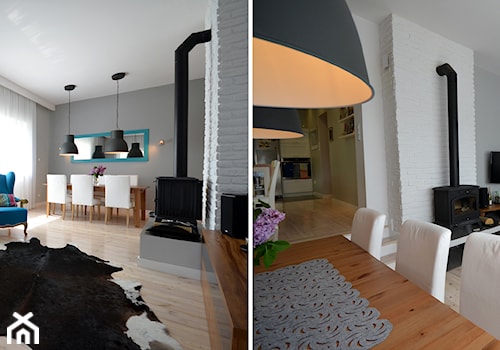 generalny remont domu - Średni biały szary salon z kuchnią z jadalnią, styl nowoczesny - zdjęcie od bm2 brzostek maciej