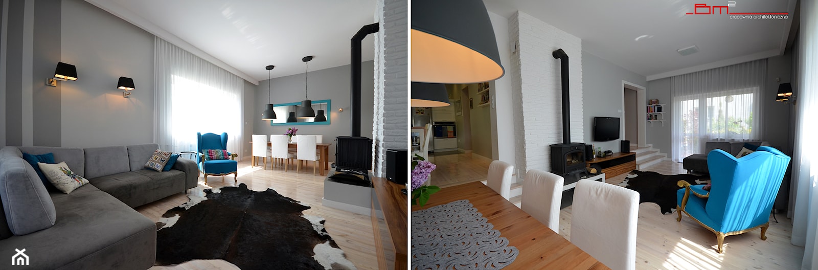 generalny remont domu - Średni biały szary salon z kuchnią z jadalnią, styl nowoczesny - zdjęcie od bm2 brzostek maciej - Homebook