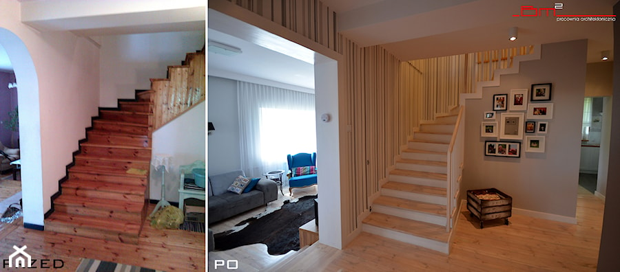 generalny remont domu - Schody jednobiegowe zabiegowe wachlarzowe drewniane betonowe, styl tradycyjny - zdjęcie od bm2 brzostek maciej