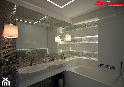 Średnia bez okna z lustrem z dwoma umywalkami łazienka, styl nowoczesny - zdjęcie od bm2 brzostek maciej