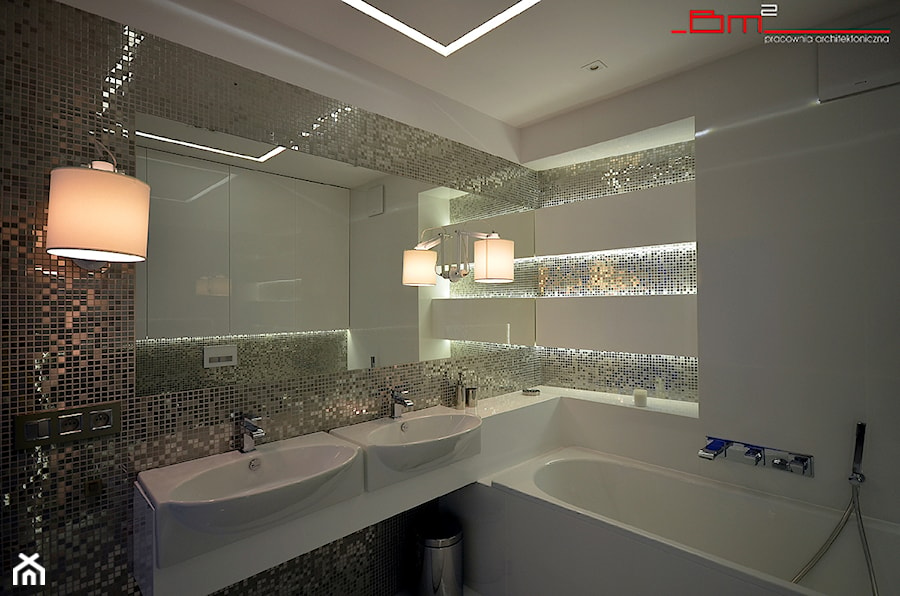 Średnia bez okna z lustrem z dwoma umywalkami łazienka, styl nowoczesny - zdjęcie od bm2 brzostek maciej