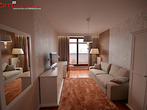 Mały brązowy szary salon, styl minimalistyczny - zdjęcie od bm2 brzostek maciej