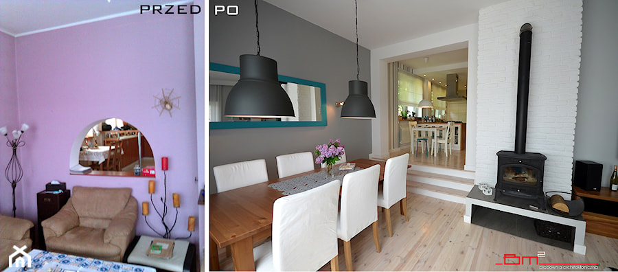 generalny remont domu - Średnia biała szara jadalnia w salonie, styl nowoczesny - zdjęcie od bm2 brzostek maciej