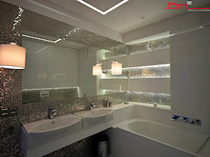 apartament 140m2 - Średnia bez okna z dwoma umywalkami łazienka, styl minimalistyczny - zdjęcie od bm2 brzostek maciej
