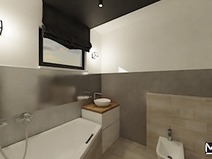 Projekt pomieszczeń wspólnych w domu jednorodzinnym - Średnia z lustrem z punktowym oświetleniem łazienka z oknem, styl nowoczesny - zdjęcie od jaminska.pl