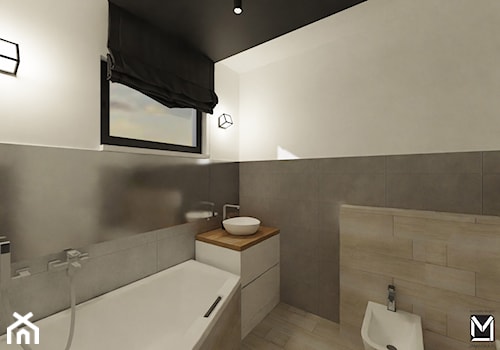 Projekt pomieszczeń wspólnych w domu jednorodzinnym - Średnia z lustrem z punktowym oświetleniem łazienka z oknem, styl nowoczesny - zdjęcie od jaminska.pl