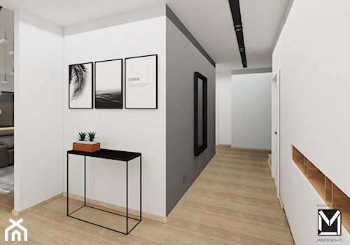 Projekt pomieszczeń wspólnych w domu jednorodzinnym - Duży biały szary hol / przedpokój, styl nowoczesny - zdjęcie od jaminska.pl