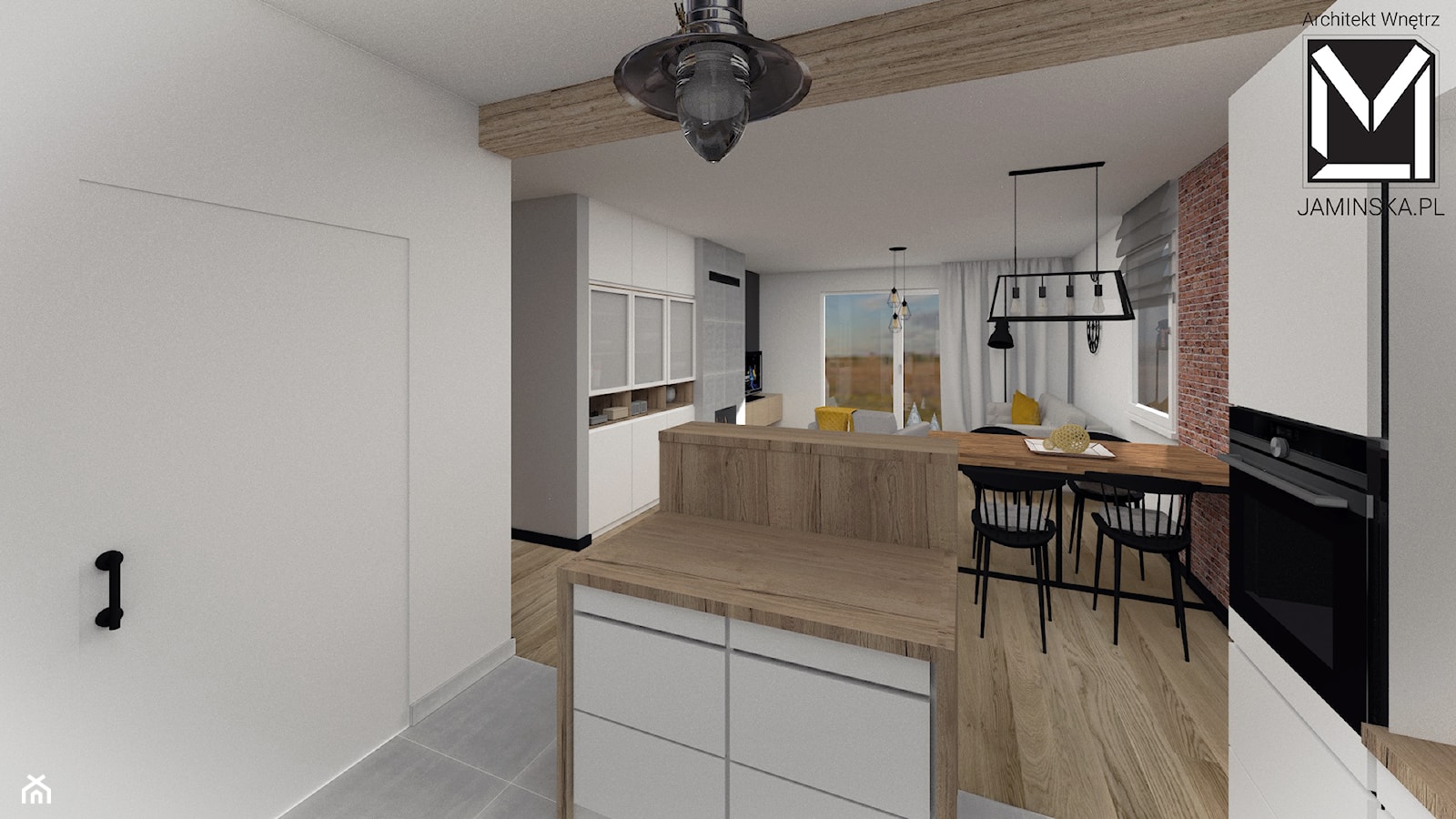 Rustykalny dom - Średnia biała brązowa jadalnia w salonie, styl rustykalny - zdjęcie od jaminska.pl - Homebook