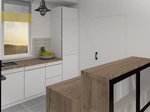 Rustykalny dom - Mała biała z zabudowaną lodówką kuchnia dwurzędowa z oknem, styl rustykalny - zdjęcie od jaminska.pl